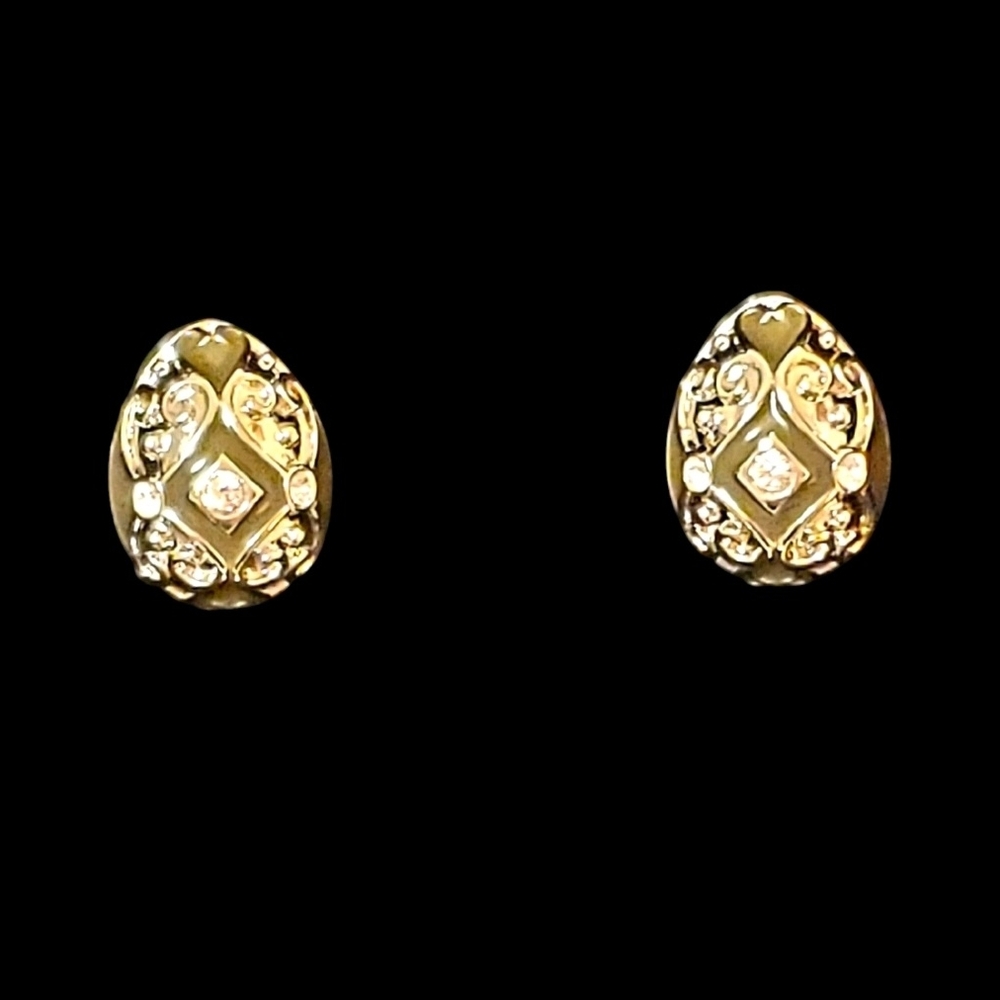 Joan Rivers Green Enamel Gold Embellished Earrings Egg Shape Pierced